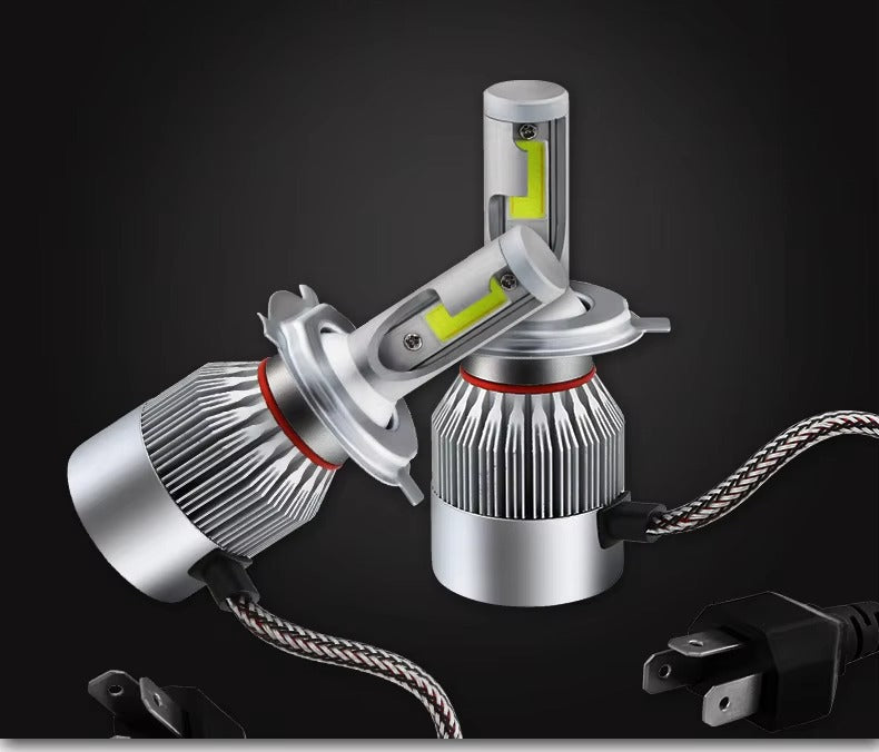 2PCS C6 H4 LED Headlight Bulbs – 72W 7600LM COB Car Headlights 6000K
