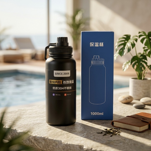 1000ml Matte Black Insulated Water Bottle