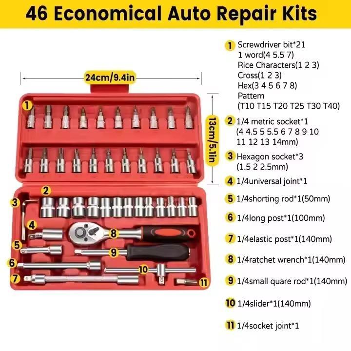 46 Pcs Chrome Vanadium Tool Kit Set