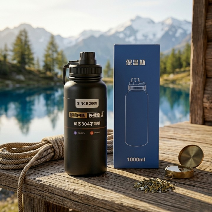 1000ml Matte Black Insulated Water Bottle